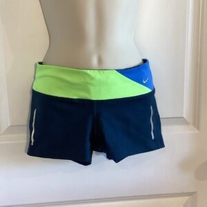 Nike Navy and Lime Green Running Shorts